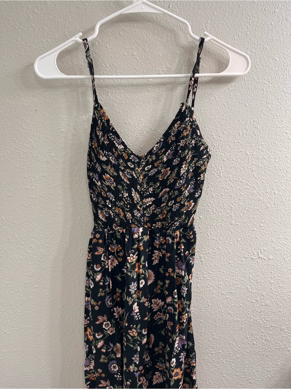 Angie Black Floral Smocked Tank Dress with Pastel Blooms